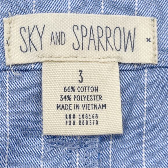 Sky and Sparrow Blue w/ White Pin Stripe Chambray Mini Skirt Junior 3 - Picture 10 of 12